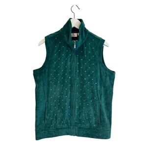 Quacker Factory Green Velour Sparkle vest Medium Preowned